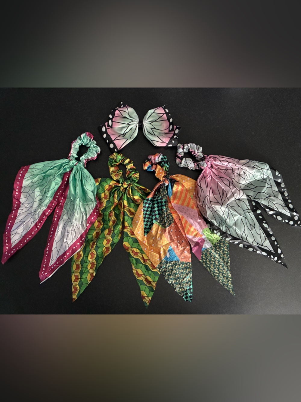 Demon Slayer Inspired 5pc Hair Accessories Set – Ponytails & Bow